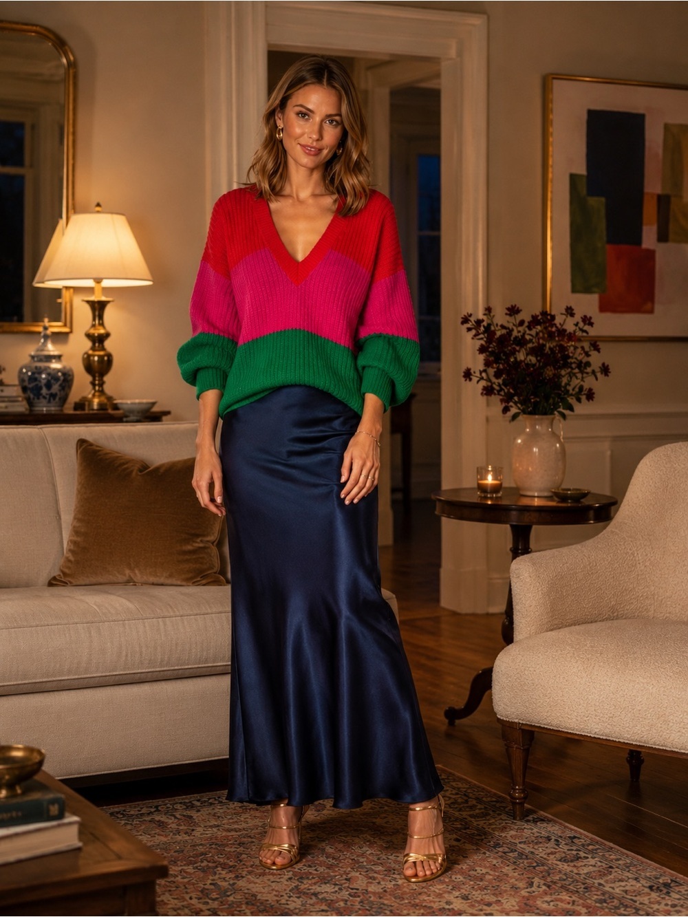 Show Me Your Mumu Mina Feliz Stripe Oversized V Neck Sweater XS - Picture 4 of 16